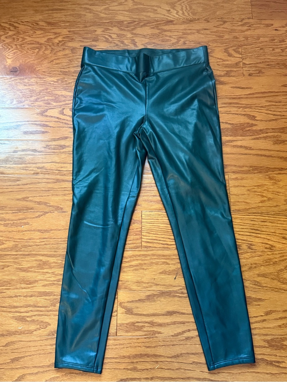 LOFT Faux Leather Forest Green Leggings Medium High Rise Pull On Vegan Leather